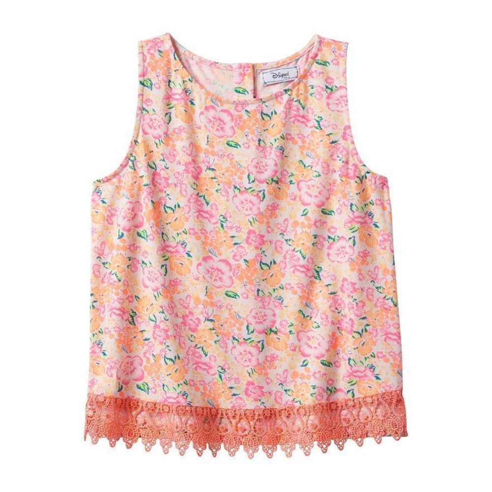 D-Signed Disney Girls Coral Floral Crochet Lace Sleeveless Size L 14